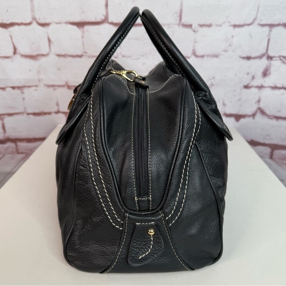 BARR + BARR Black Pebbled Leather White Stitching Large Doctor Bag Satchel NWOT - Picture 3 of 15